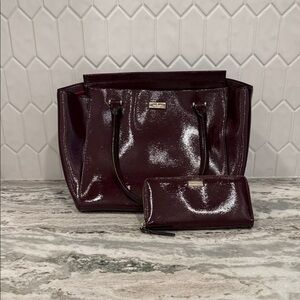 Kate Spade Shiny Burgundy Tote and Wallet